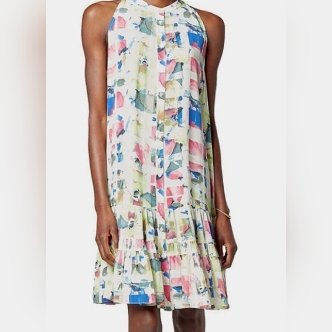 Joie Hayden Sleeveless Shift Silk Dress Cactus Bloom Drop Waist Sz Xs Blue Red